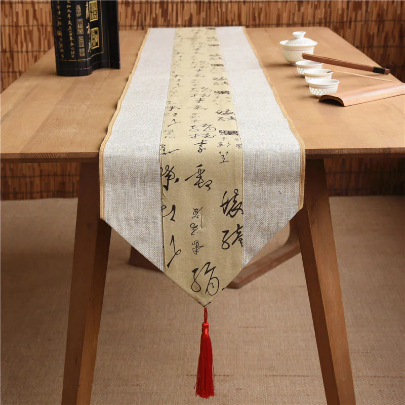 Buddha Stones Stile cinese classico Loto Koi Pesce Fiore Gru Calligrafia Illuminazione Cotone Lino Nappe Runner da tavolo - Image 34