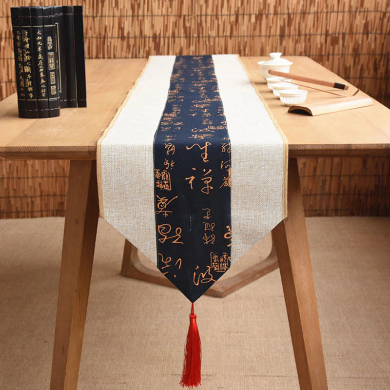 Buddha Stones Stile cinese classico Loto Koi Pesce Fiore Gru Calligrafia Illuminazione Cotone Lino Nappe Runner da tavolo - Image 36