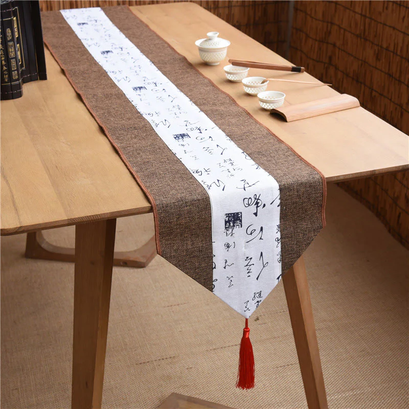 Buddha Stones Stile cinese classico Loto Koi Pesce Fiore Gru Calligrafia Illuminazione Cotone Lino Nappe Runner da tavolo - Image 38