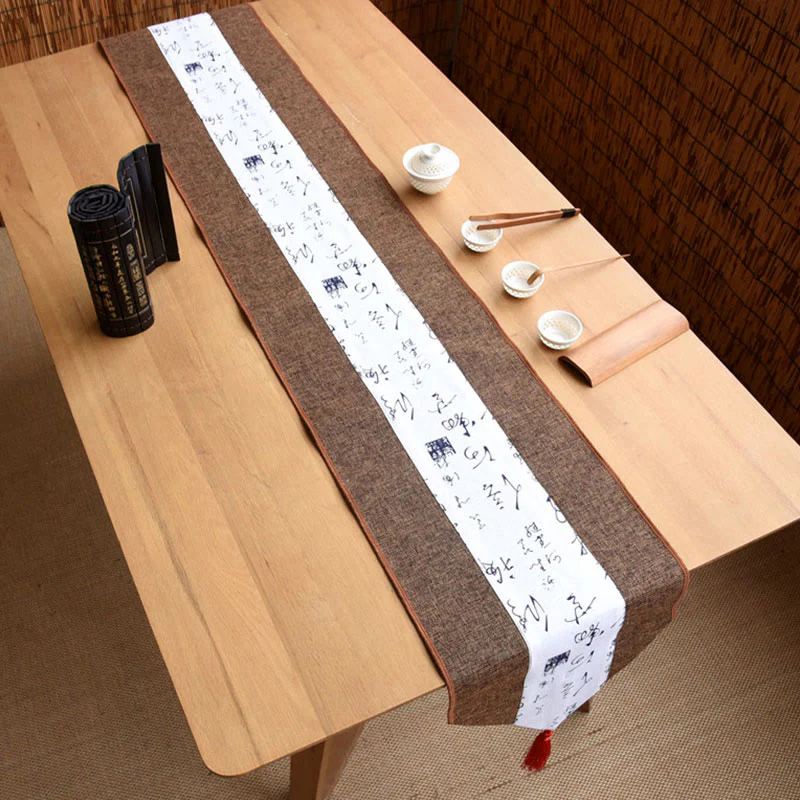 Buddha Stones Stile cinese classico Loto Koi Pesce Fiore Gru Calligrafia Illuminazione Cotone Lino Nappe Runner da tavolo - Image 39
