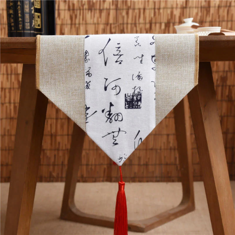 Buddha Stones Stile cinese classico Loto Koi Pesce Fiore Gru Calligrafia Illuminazione Cotone Lino Nappe Runner da tavolo - Image 40