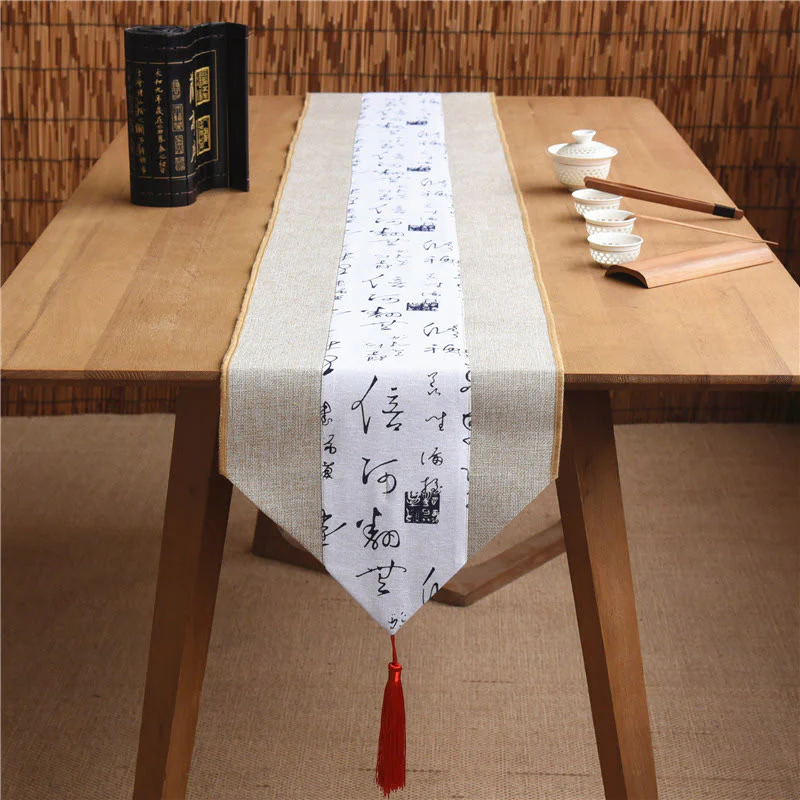 Buddha Stones Stile cinese classico Loto Koi Pesce Fiore Gru Calligrafia Illuminazione Cotone Lino Nappe Runner da tavolo - Image 41