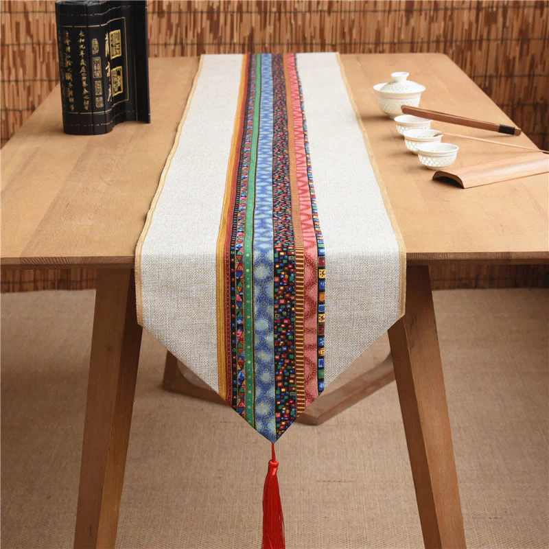 Buddha Stones Stile cinese classico Loto Koi Pesce Fiore Gru Calligrafia Illuminazione Cotone Lino Nappe Runner da tavolo - Image 6