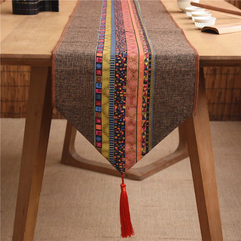 Buddha Stones Stile cinese classico Loto Koi Pesce Fiore Gru Calligrafia Illuminazione Cotone Lino Nappe Runner da tavolo - Image 9