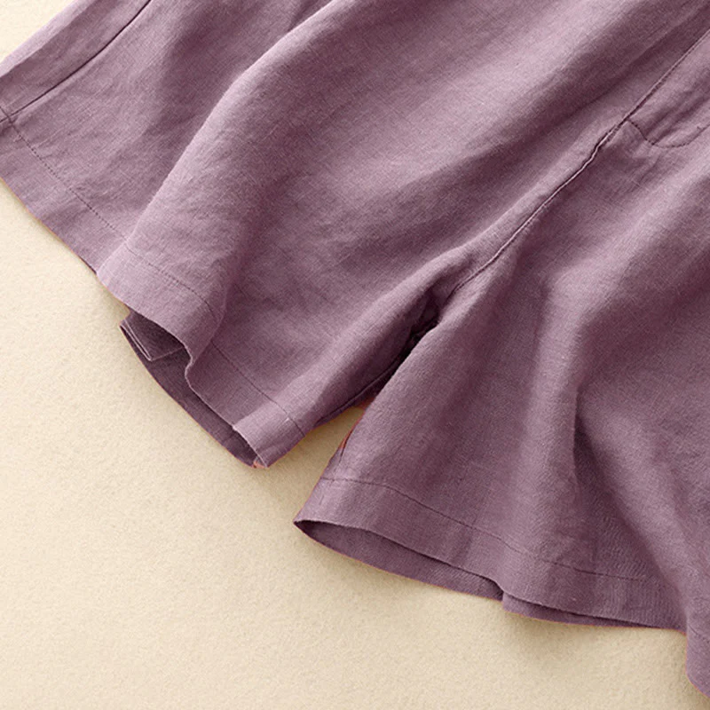 Buddha Stones Summer Casual Ricamo Fiore Pieghettato Cerniera Bottone Cotone Lino Pantaloncini da Donna con Tasche - Image 10