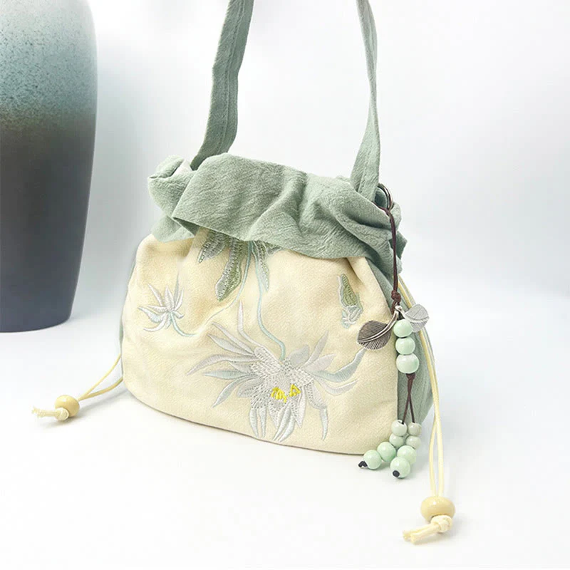 Buddha Stones Suzhou Ricamo Lotus Epiphyllum Magnolia Cotone Lino Tote Borsa A Tracolla Borsa A Mano - Image 10