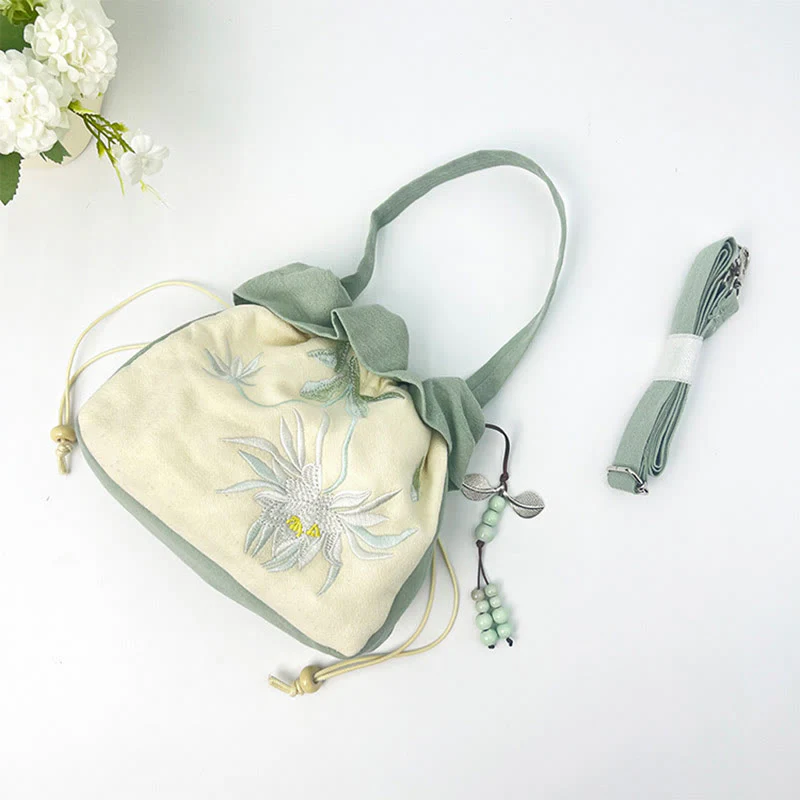 Buddha Stones Suzhou Ricamo Lotus Epiphyllum Magnolia Cotone Lino Tote Borsa A Tracolla Borsa A Mano - Image 11