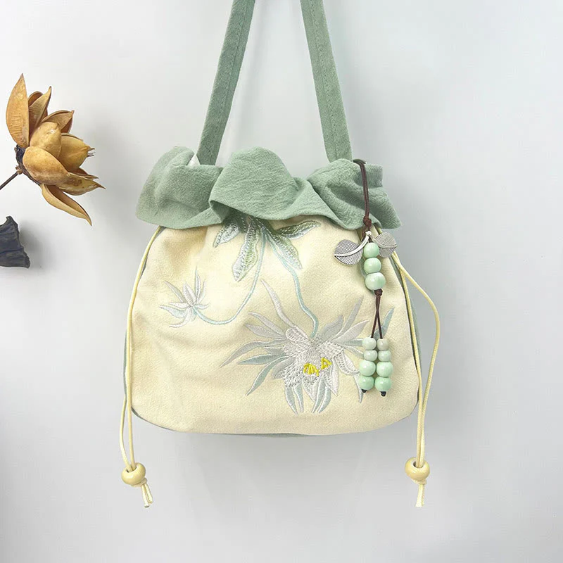 Buddha Stones Suzhou Ricamo Lotus Epiphyllum Magnolia Cotone Lino Tote Borsa A Tracolla Borsa A Mano - Image 8