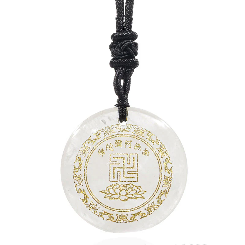Buddha Stones Svastica Modello di loto Naturale Vario Cristallo Ossidiana Nera Collana Pendente di Purificazione - Image 10