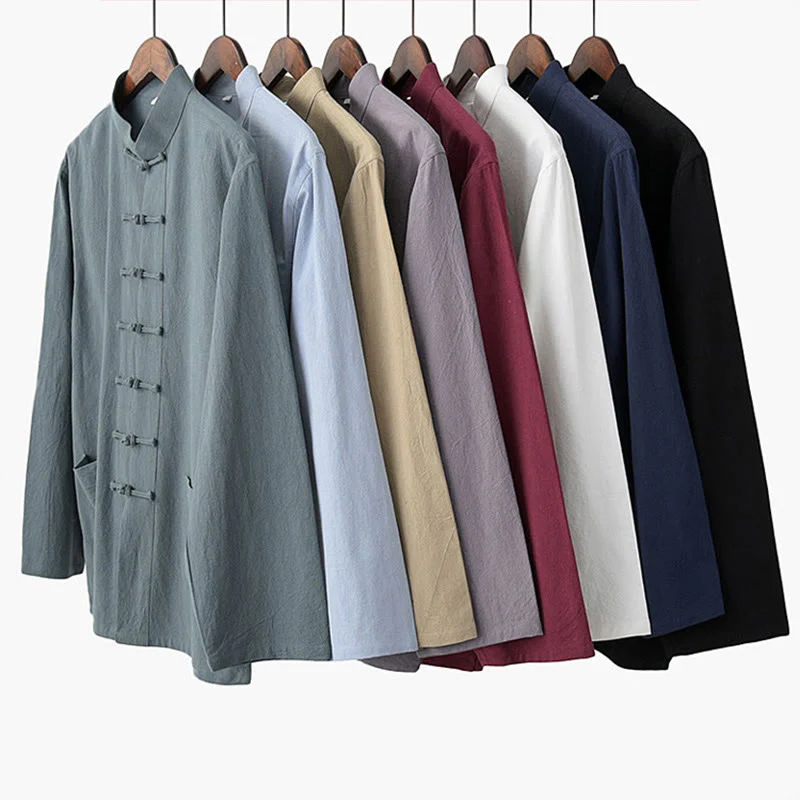 Buddha Stones Tang Frog-Bottone Camicia Manica Lunga Cotone Abbigliamento Uomo - Image 13