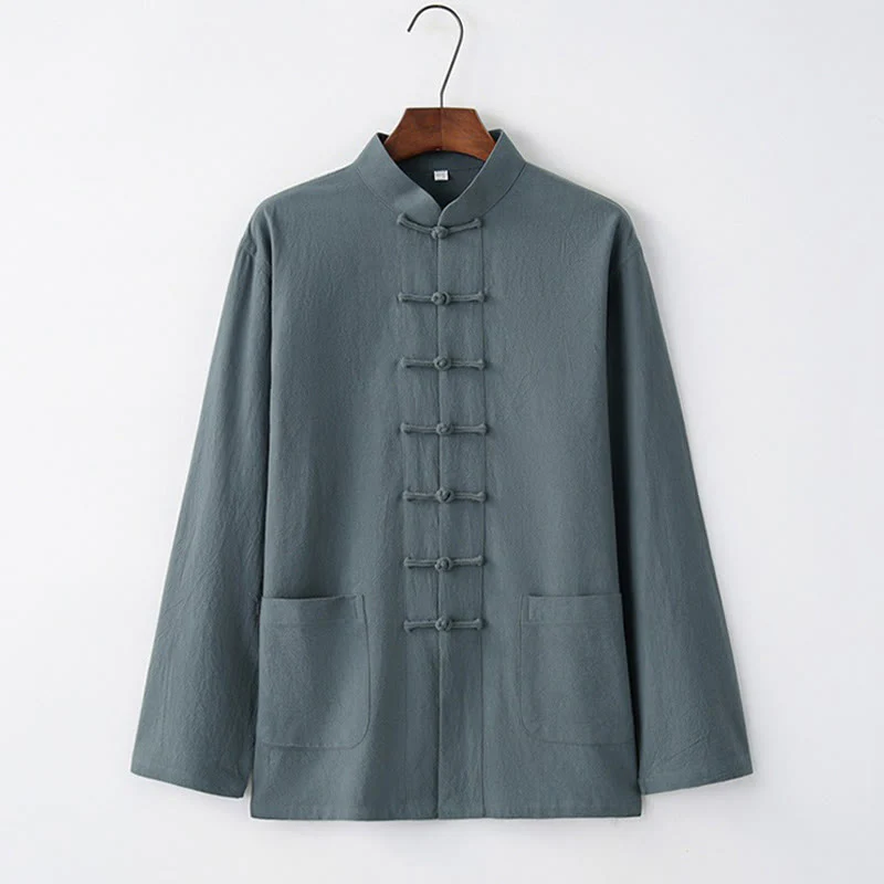 Buddha Stones Tang Frog-Bottone Camicia Manica Lunga Cotone Abbigliamento Uomo - Image 4