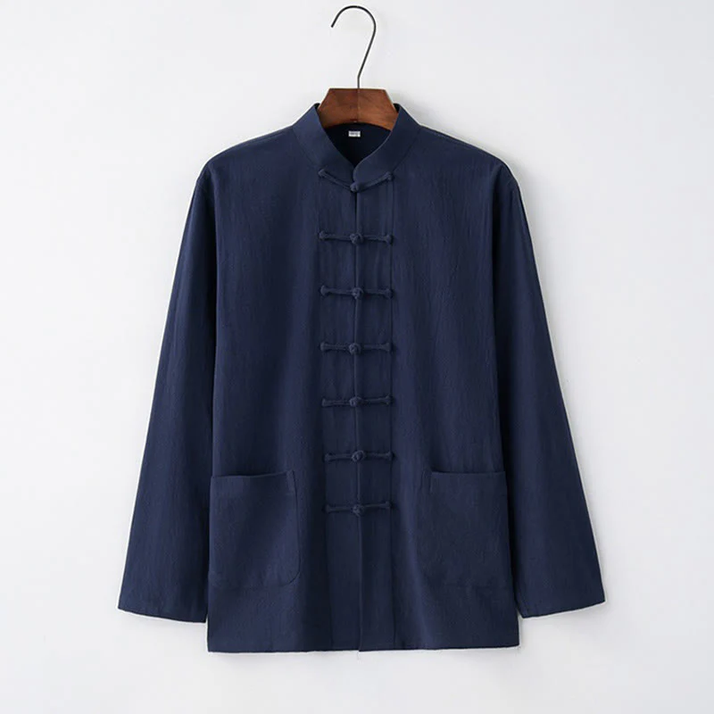 Buddha Stones Tang Frog-Bottone Camicia Manica Lunga Cotone Abbigliamento Uomo - Image 5