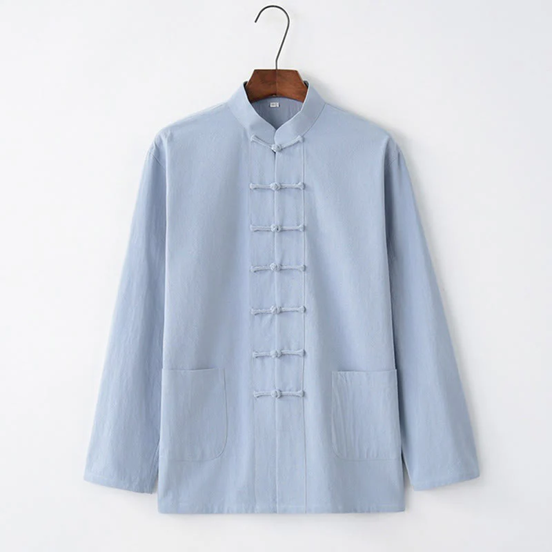 Buddha Stones Tang Frog-Bottone Camicia Manica Lunga Cotone Abbigliamento Uomo - Image 7
