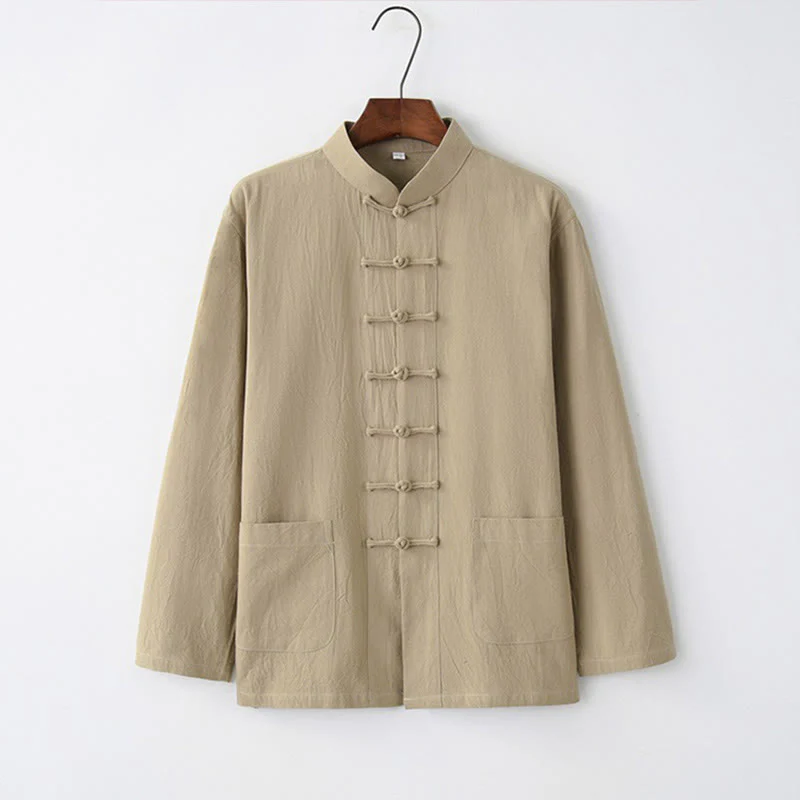 Buddha Stones Tang Frog-Bottone Camicia Manica Lunga Cotone Abbigliamento Uomo - Image 8
