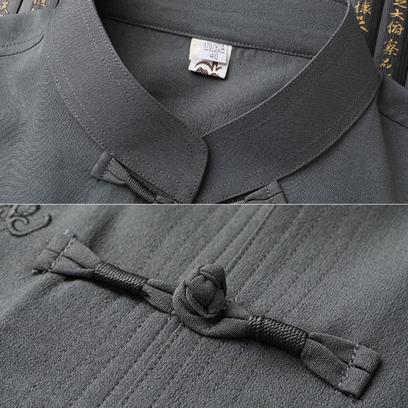 Buddha Stones Tang Suit Hanfu Drago Cinese Tradizionale Kung Fu Uniforme Manica Corta Top e Pantaloni Abbigliamento Uomo Set - Image 10