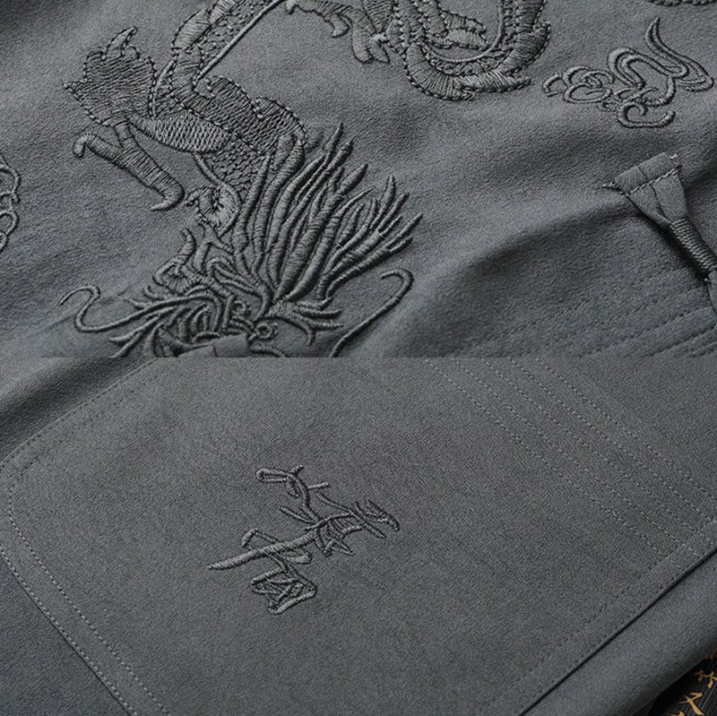 Buddha Stones Tang Suit Hanfu Drago Cinese Tradizionale Kung Fu Uniforme Manica Corta Top e Pantaloni Abbigliamento Uomo Set - Image 11