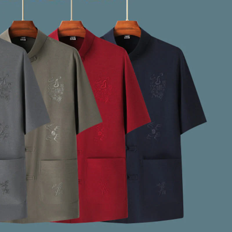 Buddha Stones Tang Suit Hanfu Drago Cinese Tradizionale Kung Fu Uniforme Manica Corta Top e Pantaloni Abbigliamento Uomo Set - Image 19