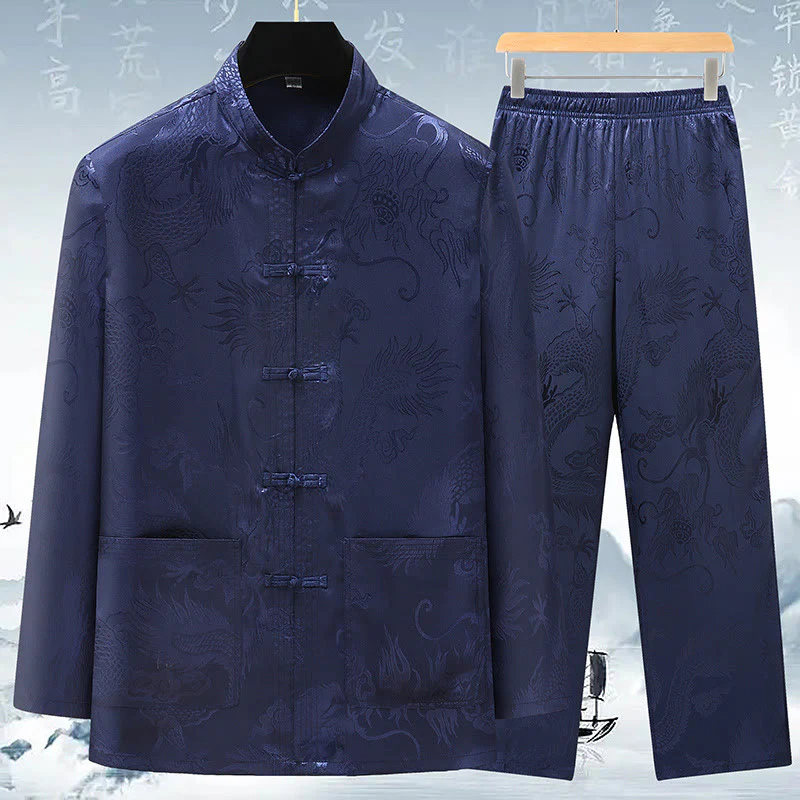 Buddha Stones Tang Suit Uomo Hanfu Cinese Drago Tradizionale Vestiti Kung Fu Camicia Uniforme Manica Lunga Cappotto Top e Pantaloni Abbigliamento Uomo Set - Image 14