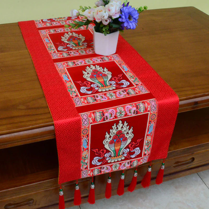 Buddha Stones Tappetino per l'altare della preghiera Man-Bcu Kalachakra Nodo infinito Vajra Simboli tibetani di buon auspicio Nappe Runner da tavolo - Image 19