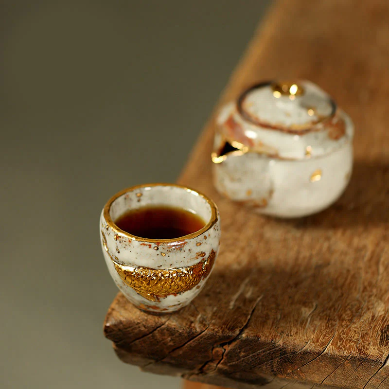 Buddha Stones Tazza da tè in ceramica con pesce koi Arowana dorato fatto a mano, tazza da tè Kung Fu, teiera - Image 11