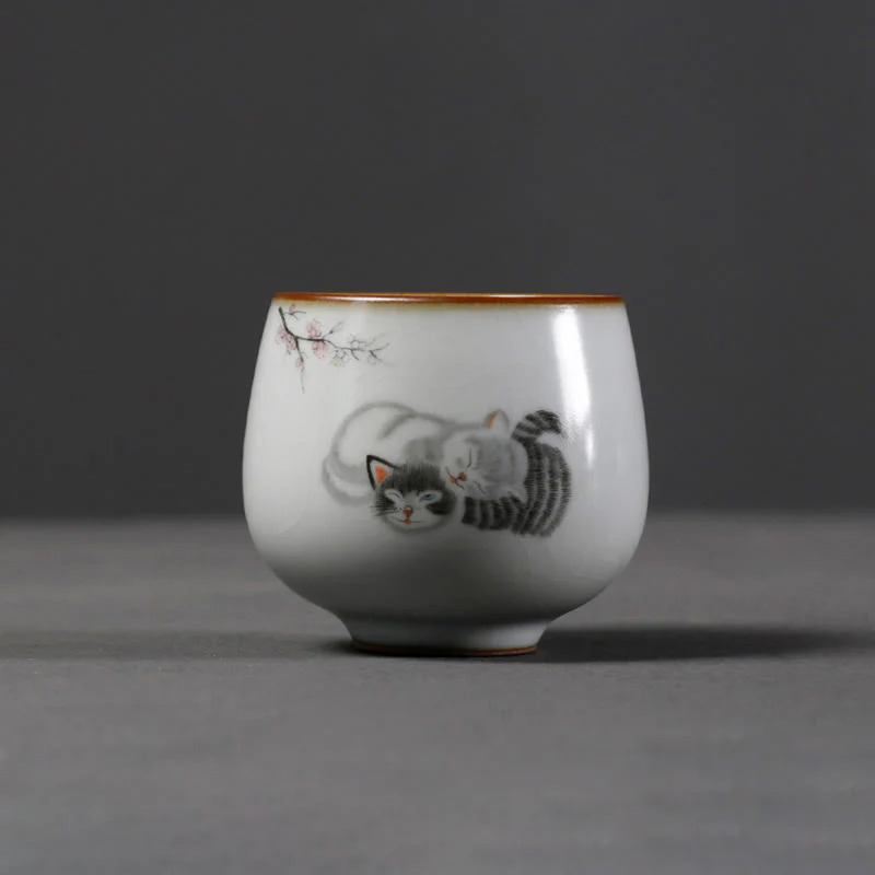 Buddha Stones Tazza da tè Kung Fu con rami di gatto carini e scatola regalo - Image 9
