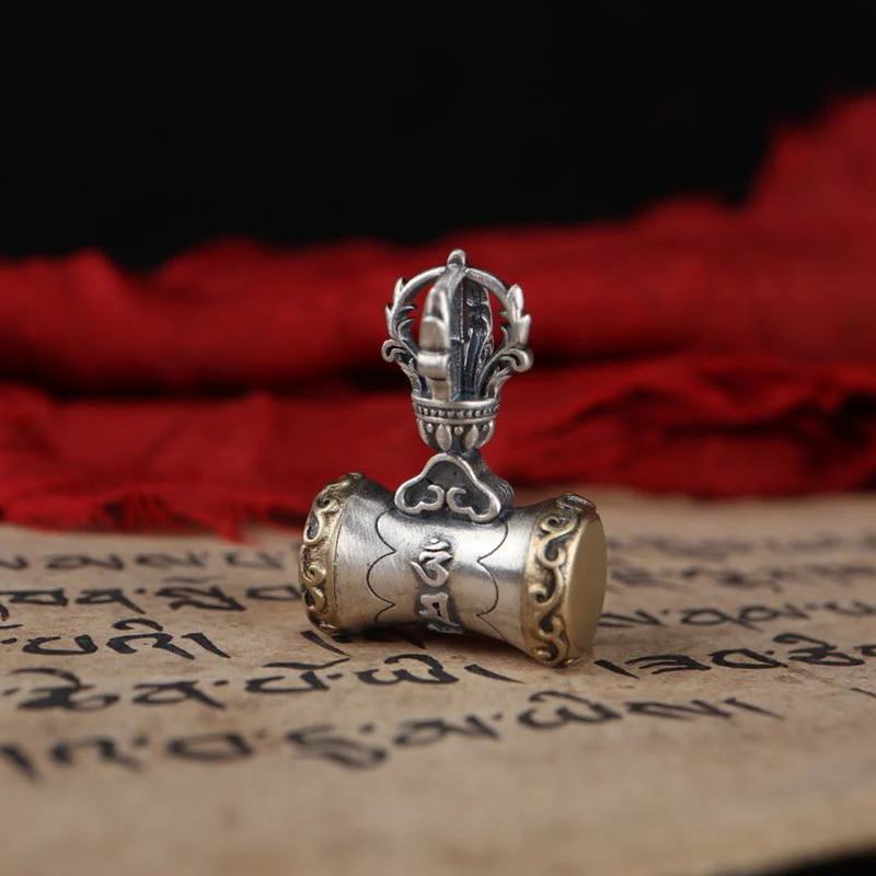 Buddha Stones Tibet 925 Sterling Silver Om Mani Padme Hum Dorje Campana Vajra Inciso Illuminazione Ciondolo Appeso Decorazione - Image 10