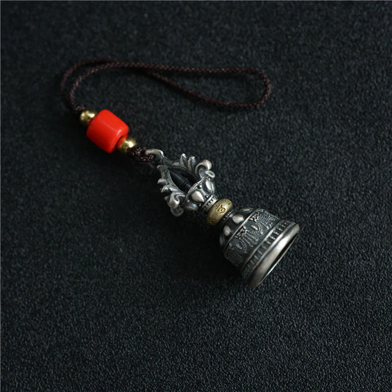 Buddha Stones Tibet 925 Sterling Silver Om Mani Padme Hum Dorje Campana Vajra Inciso Illuminazione Ciondolo Appeso Decorazione - Image 9