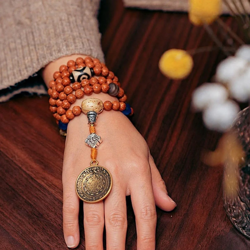 Buddha Stones Tibet Bodhi Seed 108 Mala Beads Saggezza Pace Bracciale Collana - Image 13