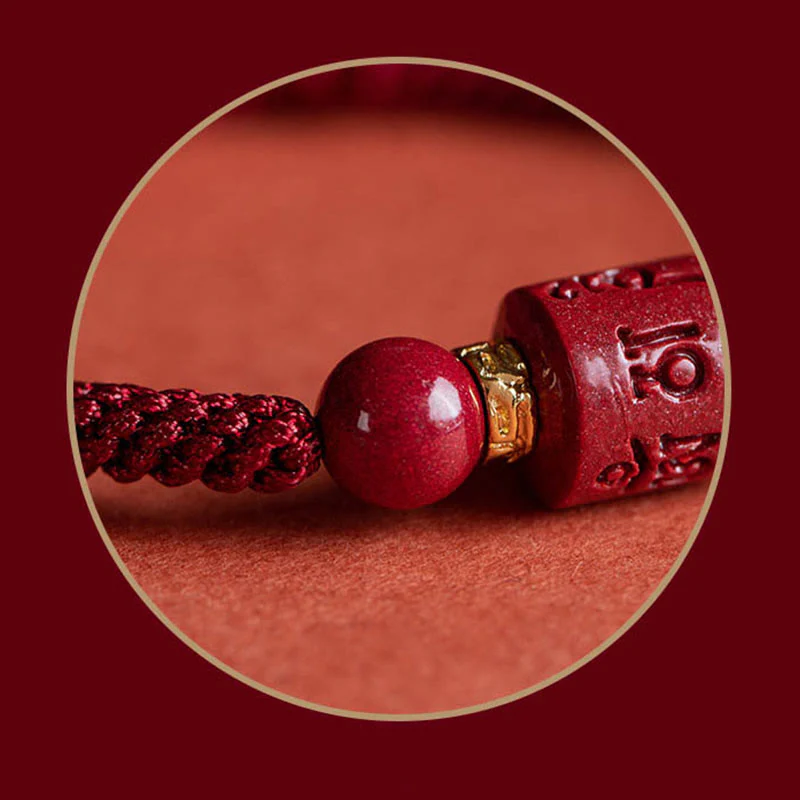Buddha Stones Tibet Cinabro Om Mani Padme Hum Braccialetto intrecciato con benedizione inciso - Image 10