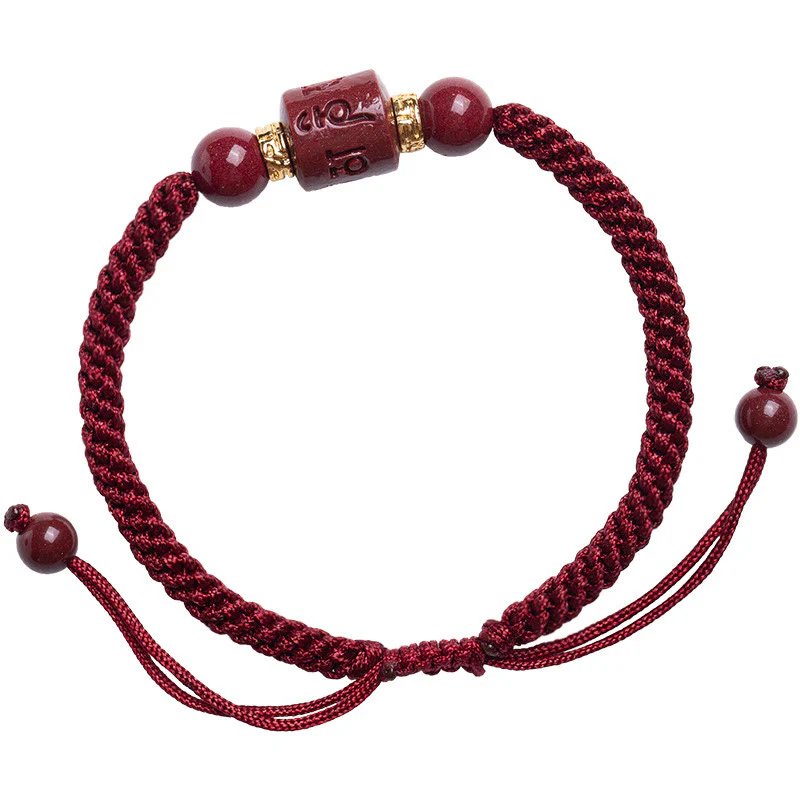 Buddha Stones Tibet Cinabro Om Mani Padme Hum Braccialetto intrecciato con benedizione inciso - Image 13