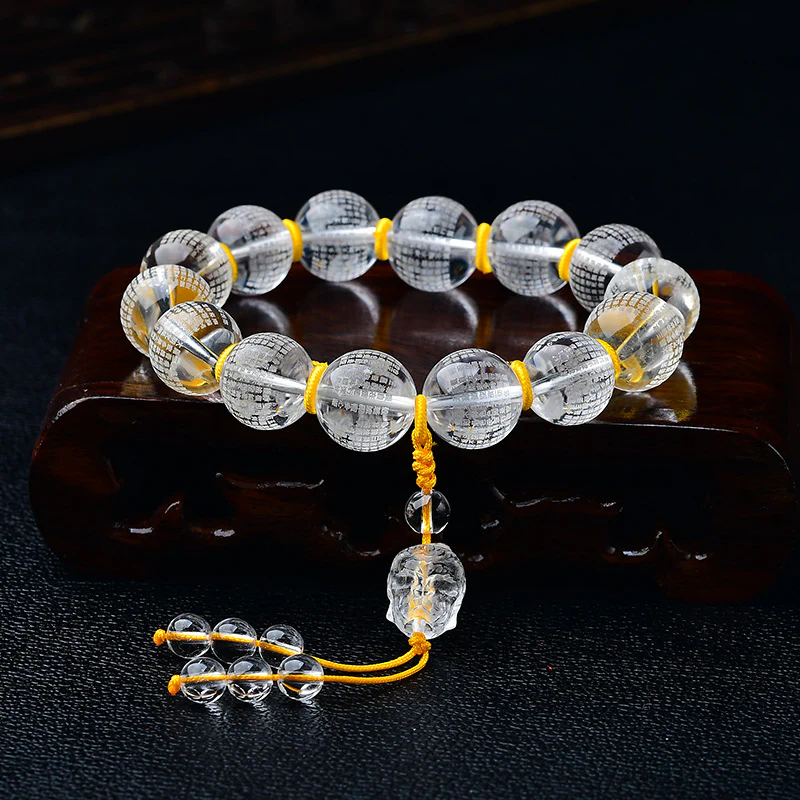 Buddha Stones Tibet Cristallo bianco Metà demone Metà Buddha Cuore Sutra Braccialetto di guarigione del loto