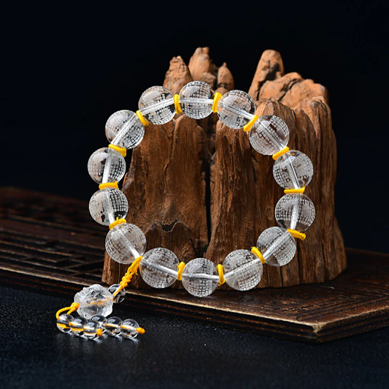 Buddha Stones Tibet Cristallo bianco Metà demone Metà Buddha Cuore Sutra Braccialetto di guarigione del loto - Image 3