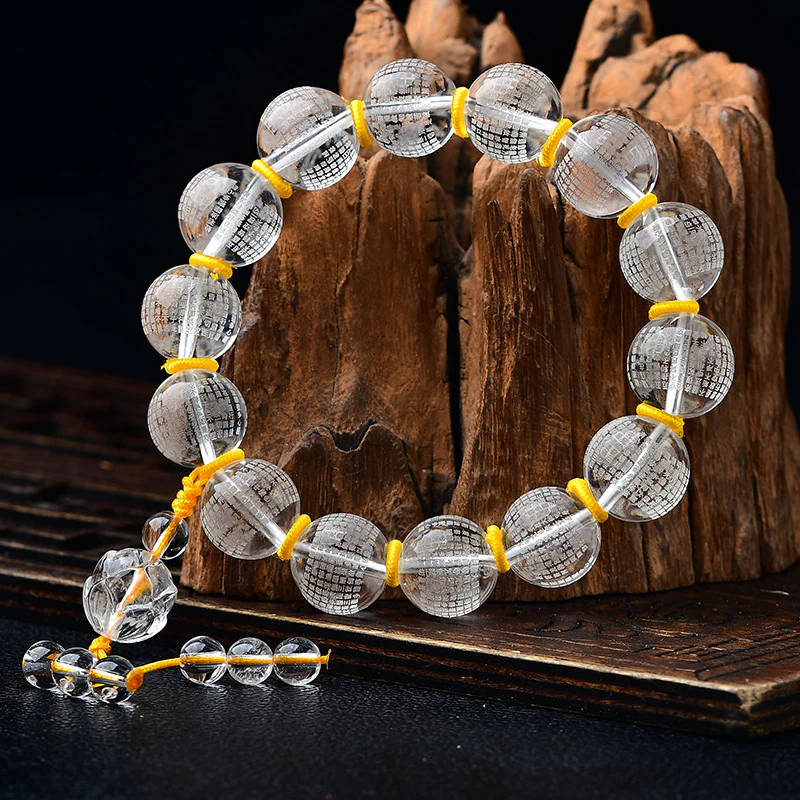Buddha Stones Tibet Cristallo bianco Metà demone Metà Buddha Cuore Sutra Braccialetto di guarigione del loto - Image 4
