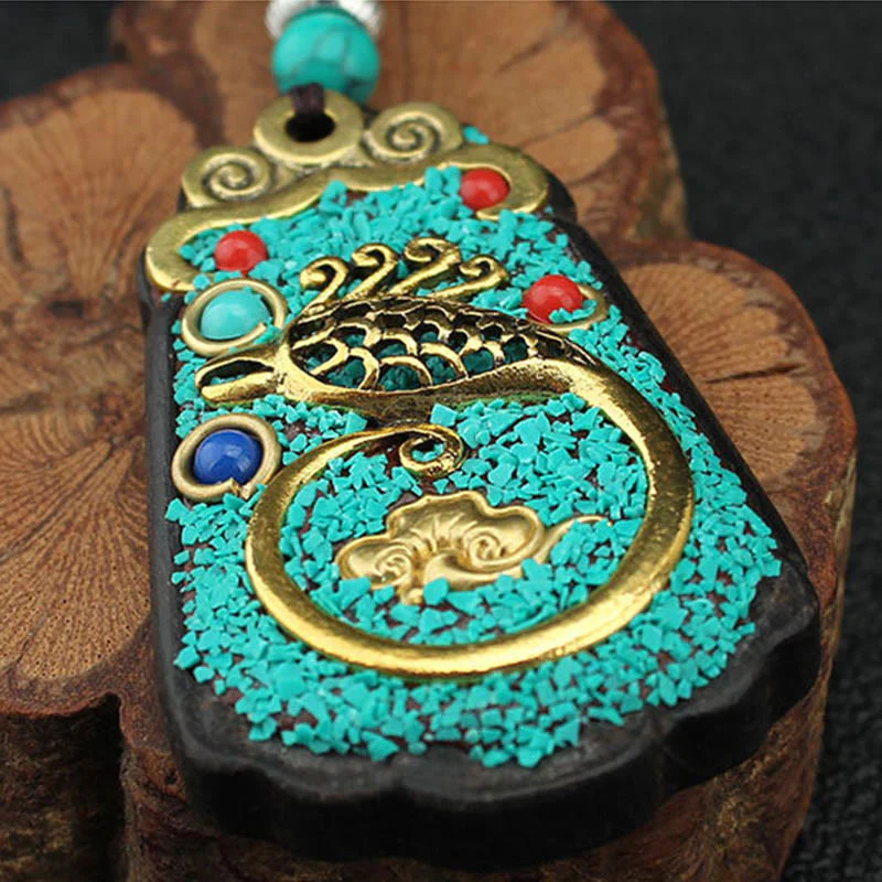 Buddha Stones Tibet Dio della Ricchezza Albero dei Soldi Fenice Dorata Thangka Ebano Collana Pendente della Pace - Image 15