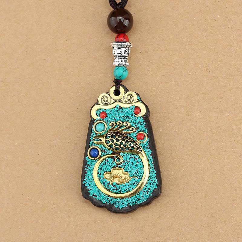 Buddha Stones Tibet Dio della Ricchezza Albero dei Soldi Fenice Dorata Thangka Ebano Collana Pendente della Pace - Image 16