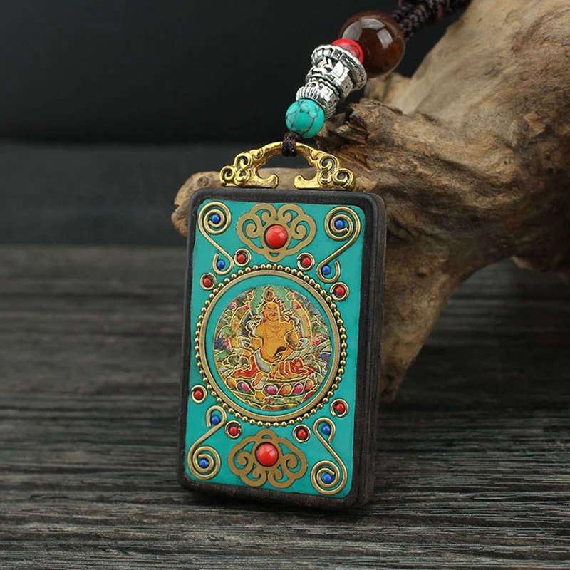 Buddha Stones Tibet Dio della Ricchezza Albero dei Soldi Fenice Dorata Thangka Ebano Collana Pendente della Pace - Image 5