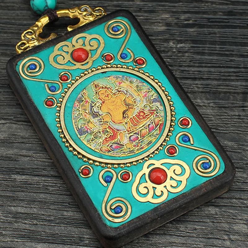 Buddha Stones Tibet Dio della Ricchezza Albero dei Soldi Fenice Dorata Thangka Ebano Collana Pendente della Pace - Image 7