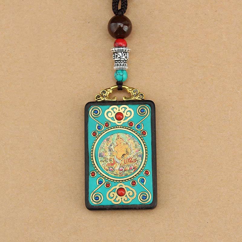 Buddha Stones Tibet Dio della Ricchezza Albero dei Soldi Fenice Dorata Thangka Ebano Collana Pendente della Pace - Image 8