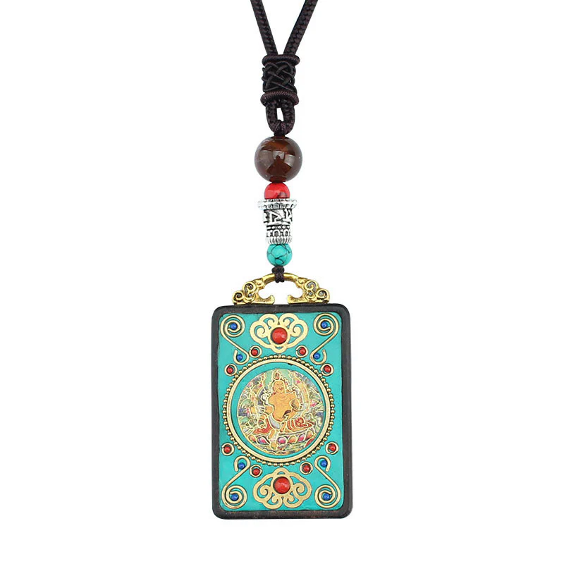 Buddha Stones Tibet Dio della Ricchezza Albero dei Soldi Fenice Dorata Thangka Ebano Collana Pendente della Pace - Image 9