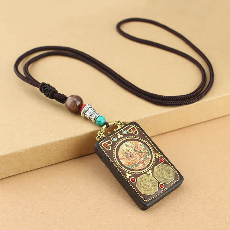 Buddha Stones Tibet Dio della Ricchezza Thangka Ebano Collana Pendente della Pace - Image 4