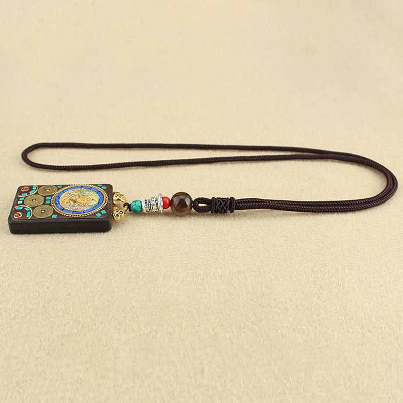 Buddha Stones Tibet Dio della Ricchezza Thangka Ebano Collana Pendente della Pace - Image 7