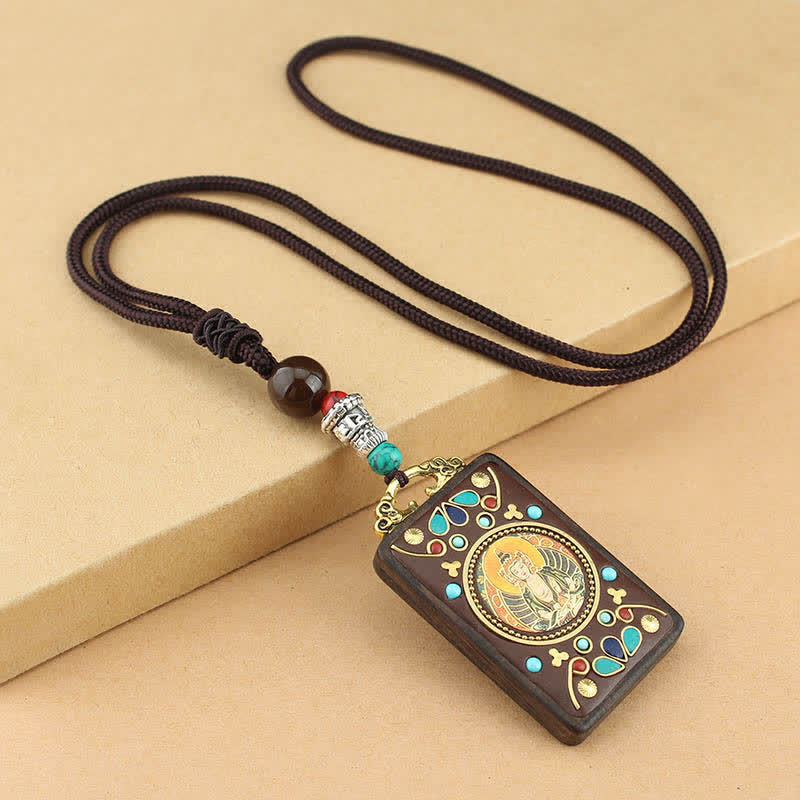 Buddha Stones Tibet Dio della Ricchezza Thangka Ebano Collana Pendente della Pace - Image 9