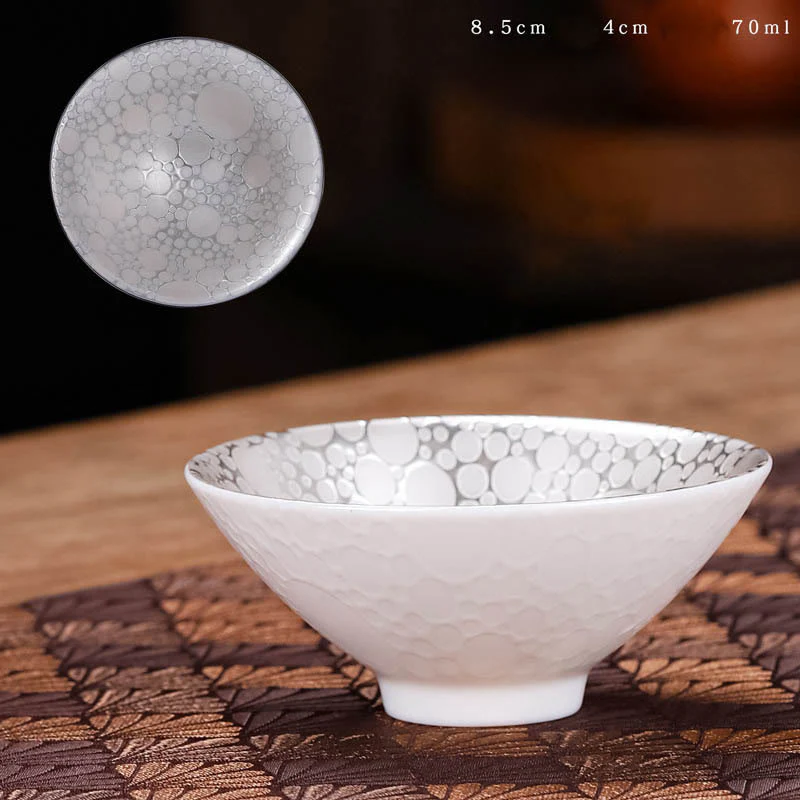 Buddha Stones Tibet Modello Fu Carattere Tazza da tè in ceramica argento dorato Tazze da tè Kung Fu 55 ml - Image 11