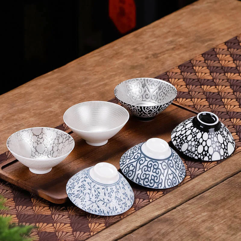 Buddha Stones Tibet Modello Fu Carattere Tazza da tè in ceramica argento dorato Tazze da tè Kung Fu 55 ml - Image 6