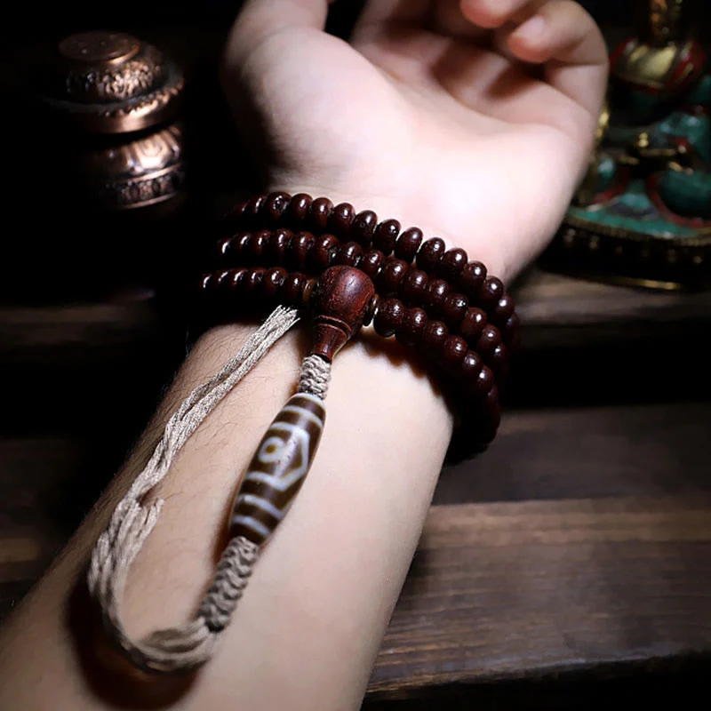 Buddha Stones Tibet naturale 108 Mala Beads Viola Bodhi Seed Three-eyed Dzi Bead Rame Dorje Harmony Bracciale - Image 10
