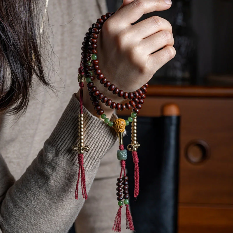 Buddha Stones Tibet naturale 108 Mala perline viola Bodhi Seed Hetian ciano giada rame Dorje braccialetto della pace - Image 3