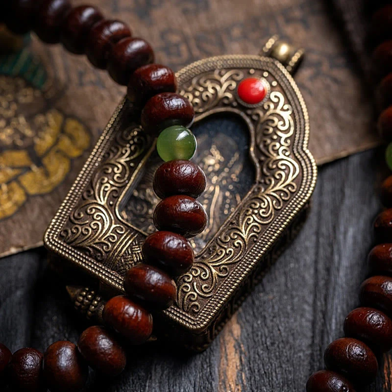 Buddha Stones Tibet naturale 108 Mala perline viola Bodhi Seed Hetian ciano giada rame Dorje braccialetto della pace - Image 6
