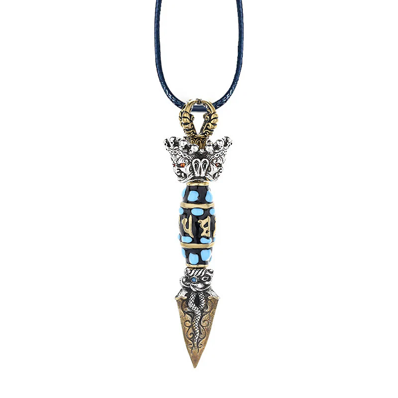 Buddha Stones Tibet Om Mani Padme Hum Dzi Bead Dorje Vajra Pattern Ricchezza Collana girevole pendente - Image 12