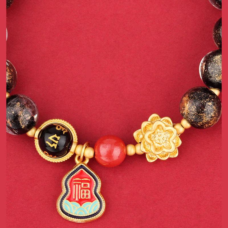 Buddha Stones Tibet Om Mani Padme Hum Fu Carattere Zucca Charm Loto Liuli Perline di Vetro Braccialetto della Fortuna - Image 3