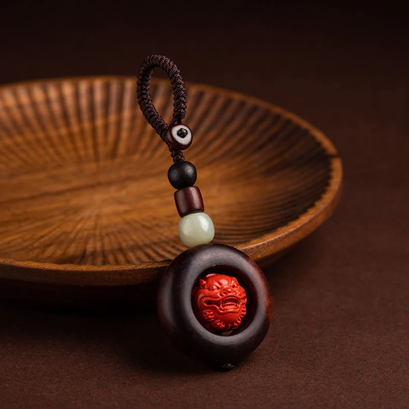 Buddha Stones Tibet Om Mani Padme Hum PiXiu Moneta di rame Piccola foglia Sandalo rosso Cinabro Protezione Portachiavi - Image 12